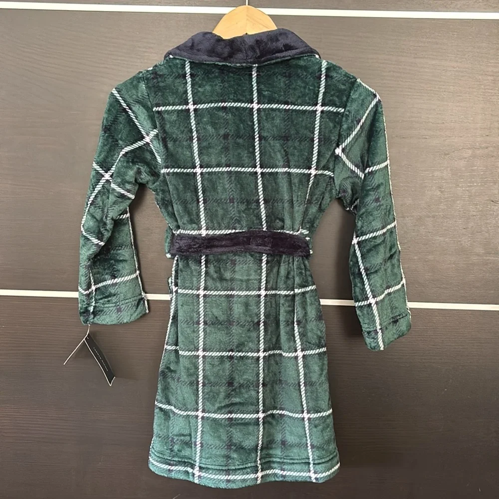 Tommy Hilfiger Boys Green and Navy Plaid Robe